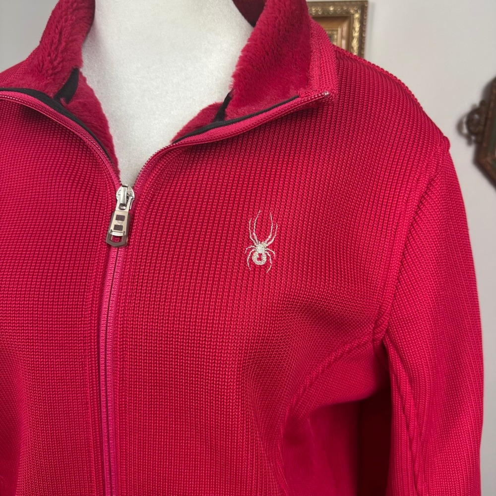 Spyder Women's Red Zip Up Plush Lined Knit Jacket - SIZE L Winter Outdoors - Picture 3 of 7